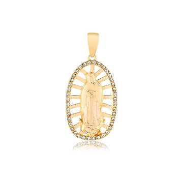 18K Gold Layered Oro Laminado Clear CZ Cut Out Our Lady of Guadalupe Medal Pendant 31.0061/1